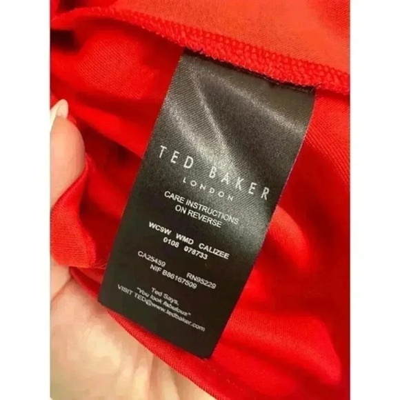 Ted Baker London Dress Womens Size 1 Red Fit Flare Ruffled Sleeve Elegant Party - Picture 9 of 11